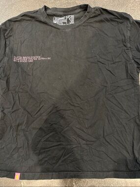 Dutch Bros Black Tee with Small Pink Logo Text